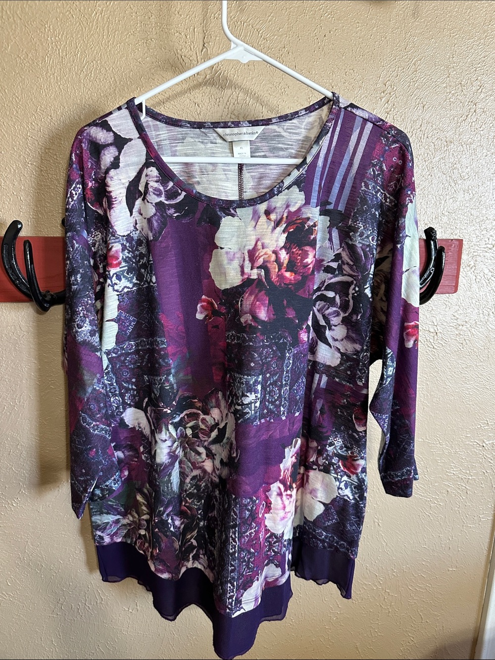 Christopher & Banks Purple Floral & Abstract Long Sleeve Tee - Picture 1 of 2